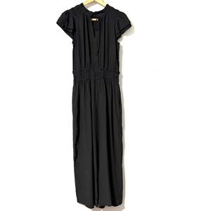Grade & Gather Black Smocked Waist Ruffle Sleeve Cropped Wide Leg Jumpsuit Small